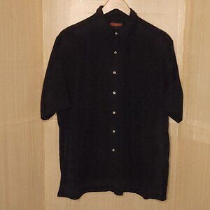 Austin Reed London Navy Blue Silk Blend Short Sleeve Button Down XL